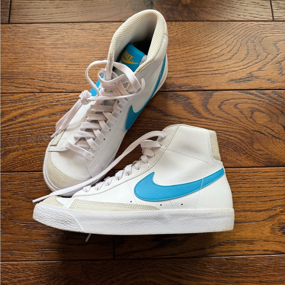 Nike White and Teal High-Top Sneakers